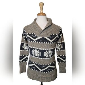 Roots Canada Shawl Collar Snowflake Sweater‎ S Nordic Fair Isle Knit Wool Blend